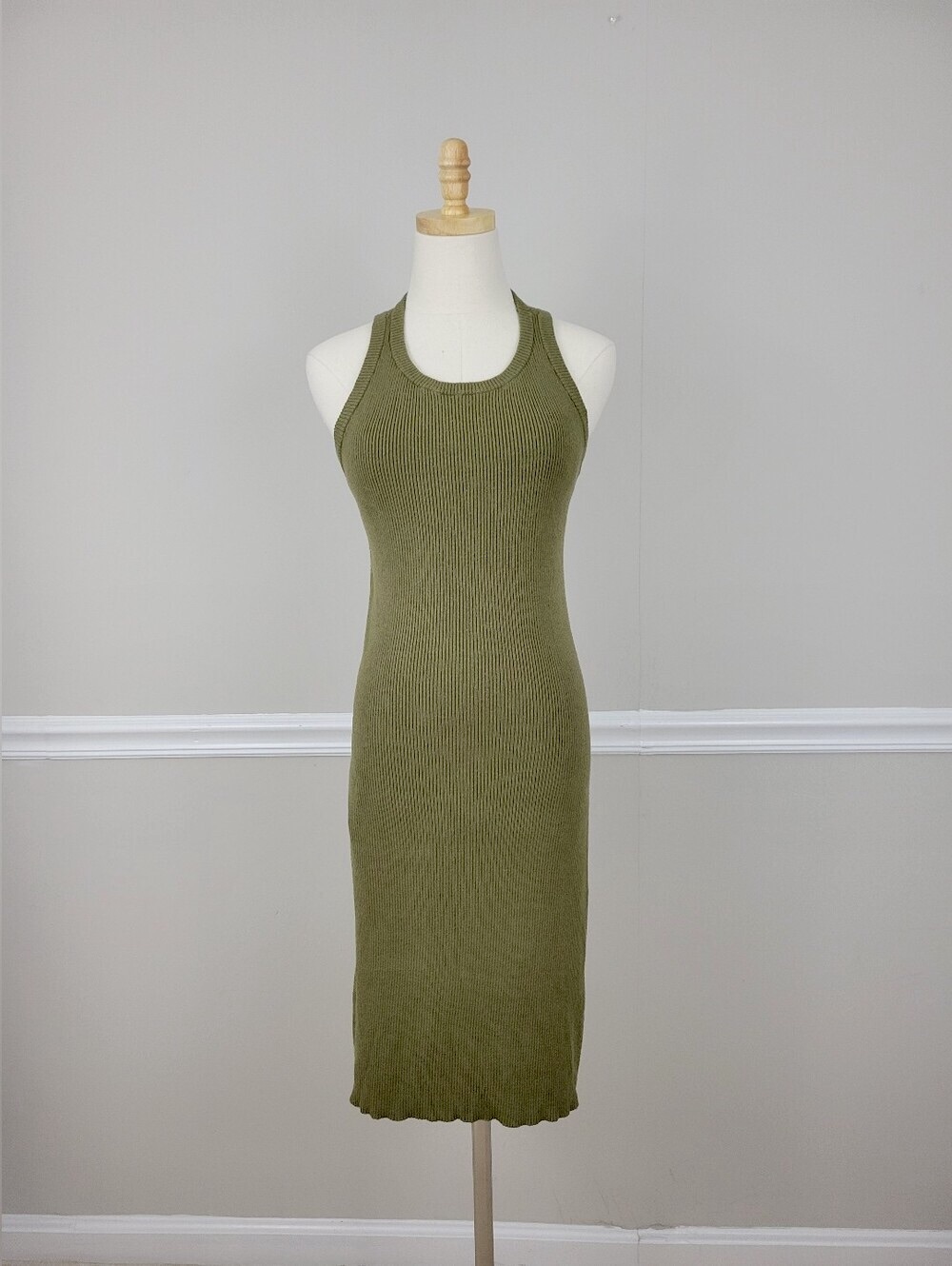 Rachel Zoe Olive Ribbed Tank Midi Fit Dress